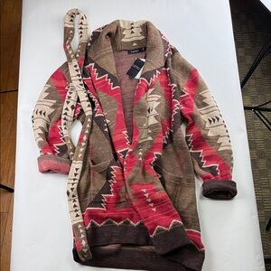 Ralph Lauren Women’s XXL Hand Knit Tribal Shawl Cardigan Sweater NWT Belted